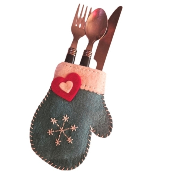 Handmade Felt Christmas mitten Hand Crafted Winter glove Turquoise holiday decor - Picture 6 of 13